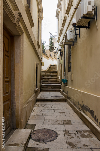 Azerbaijan  Baku-March 18  2018  Street in the Central part of the city of Baku. Historical heritage of Azerbaijan. Icheri Sheher.