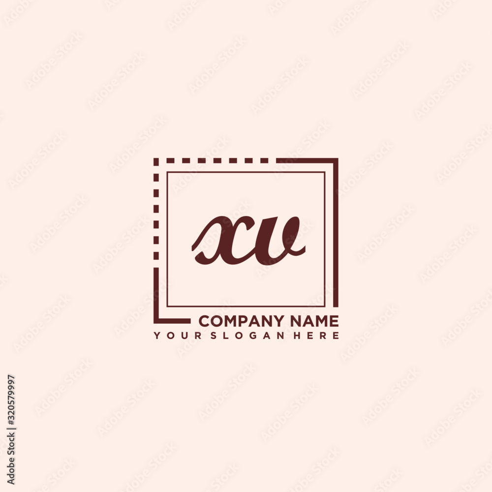 XV Initial handwriting logo concept, with line box template vector