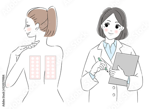 パッチテスト　スティンギングテスト　女性　医師　検査
