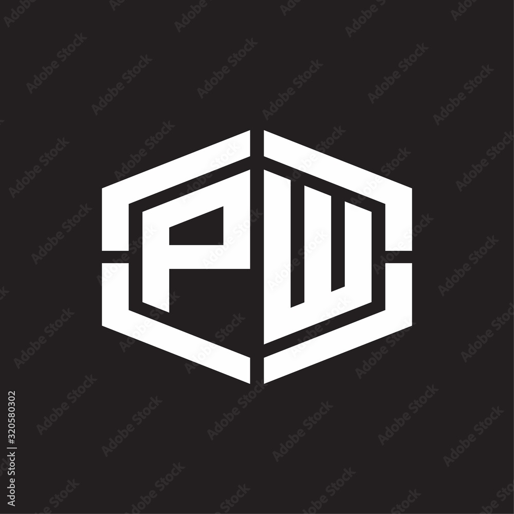 PW Logo monogram with hexagon shape and piece line rounded design tamplate PW Logo monogram with hexagon shape and piece line rounded design tamplate