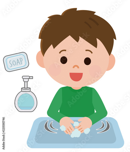 手を洗う男の子　風邪対策　イラスト