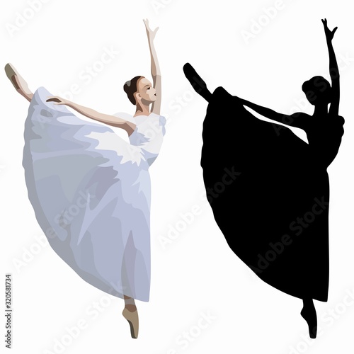illustration and silhouette of a ballerina , vector drawing
