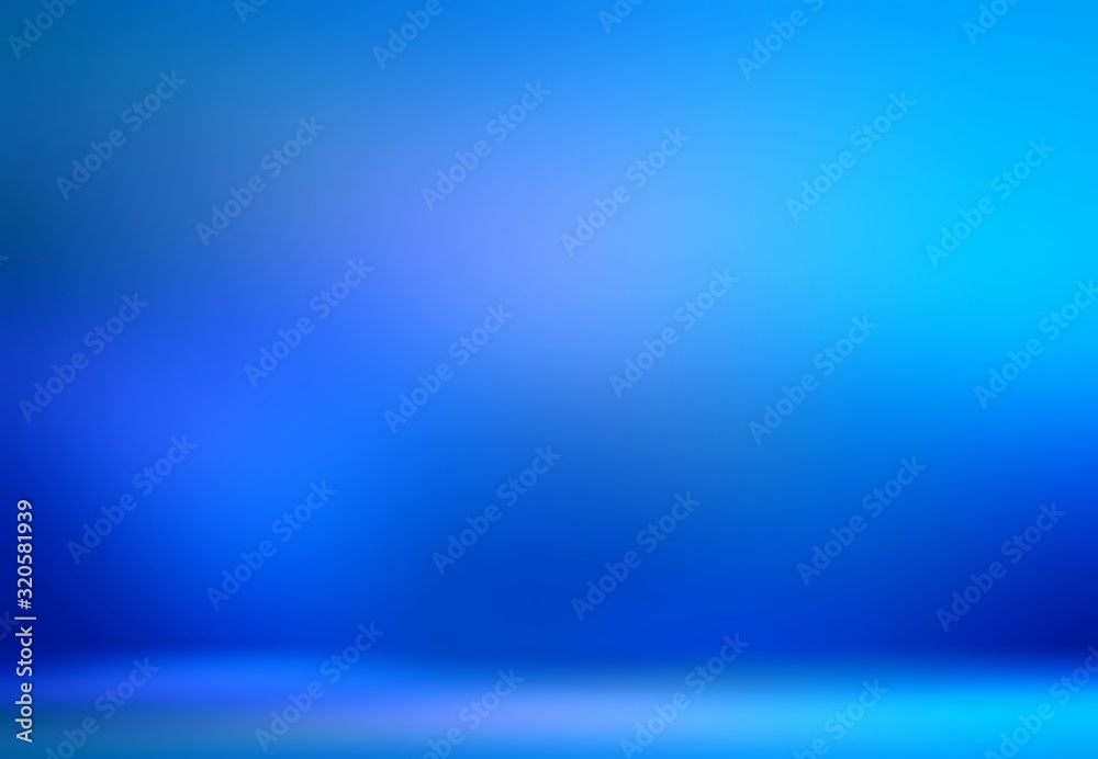 Wonderful blue gleam wall and floor texture. Mystery empty 3d room background. Magical low light defocus illustration.