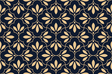 Handdoek met foto Zwart goud patronen Bloemenornament goud op donkerblauw  © ELENA