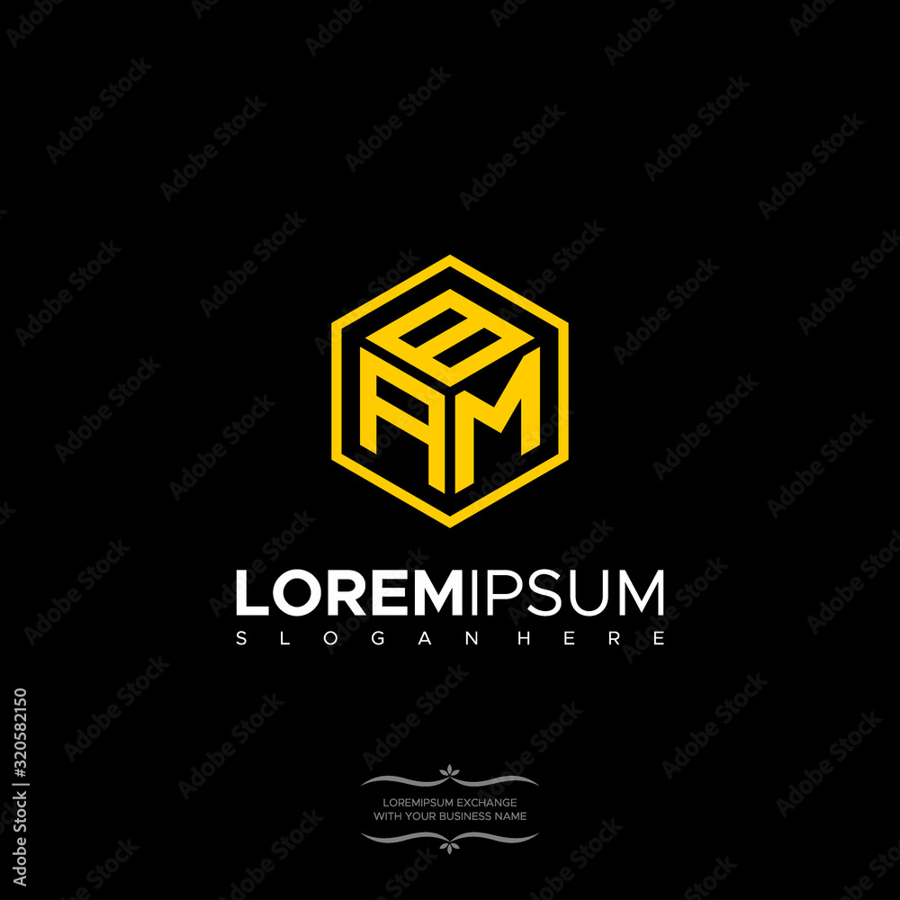 initial three letter logo BAM hexagon Polygon Monogram initial three letter logo BAM hexagon Polygon Monogram