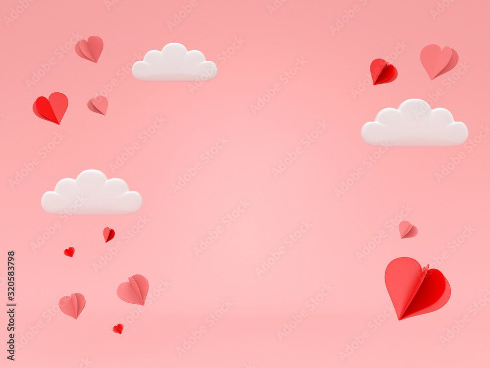 3d render Heart floating on pink romance background for valentine's day.
