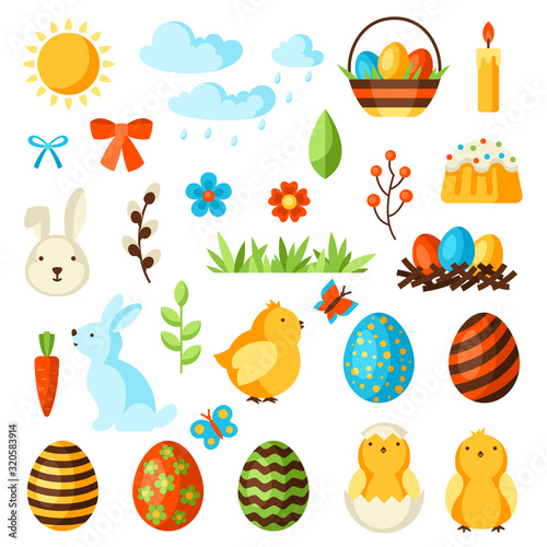 Happy Easter set of holiday items.