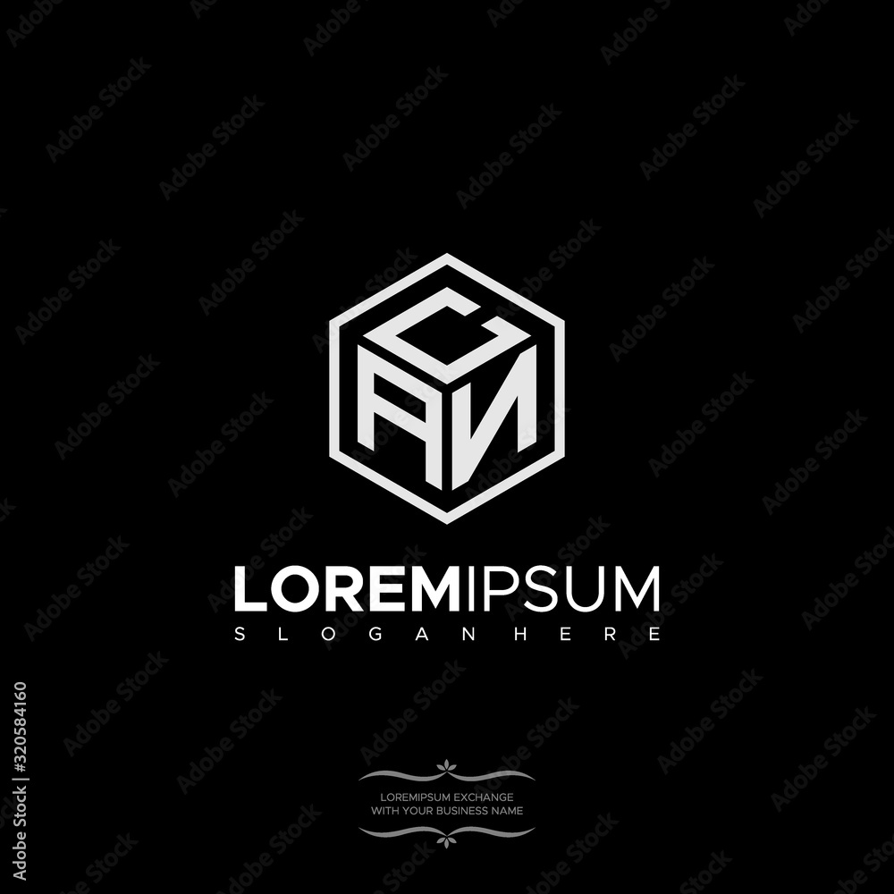 Three Icon Modern monogram cube, hexagon of the strips, and three letters CAN Logo Three Icon Modern monogram cube, hexagon of the strips, and three letters CAN Logo