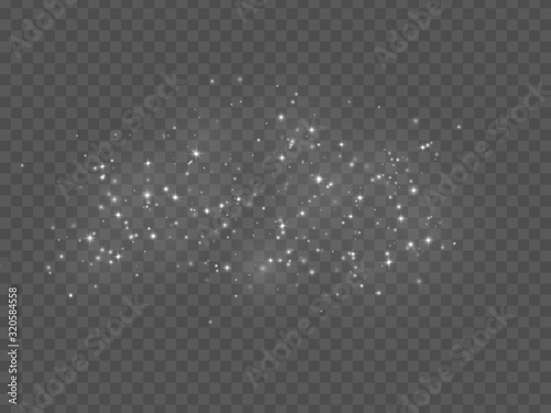 Transparent glow light effect with stars, sparkles, stardust. Vector illustration.