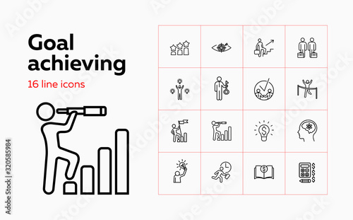 Goal achieving line icon set. Businessman, leader, winner. Business concept. Can be used for topics like leadership, career promotion, competition