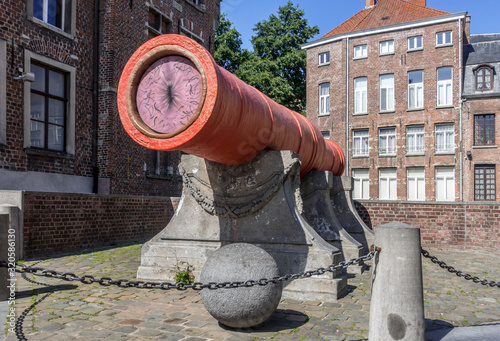 The medieval red cannon Dulle Griet / Mad Meg, 15th century wrought-iron bombard, large-calibre gun in the city Ghent / Gent, East Flanders, Belgium photo