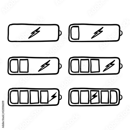 hand drawn battery charging icon illustration with doodle cartoon style vector isolated