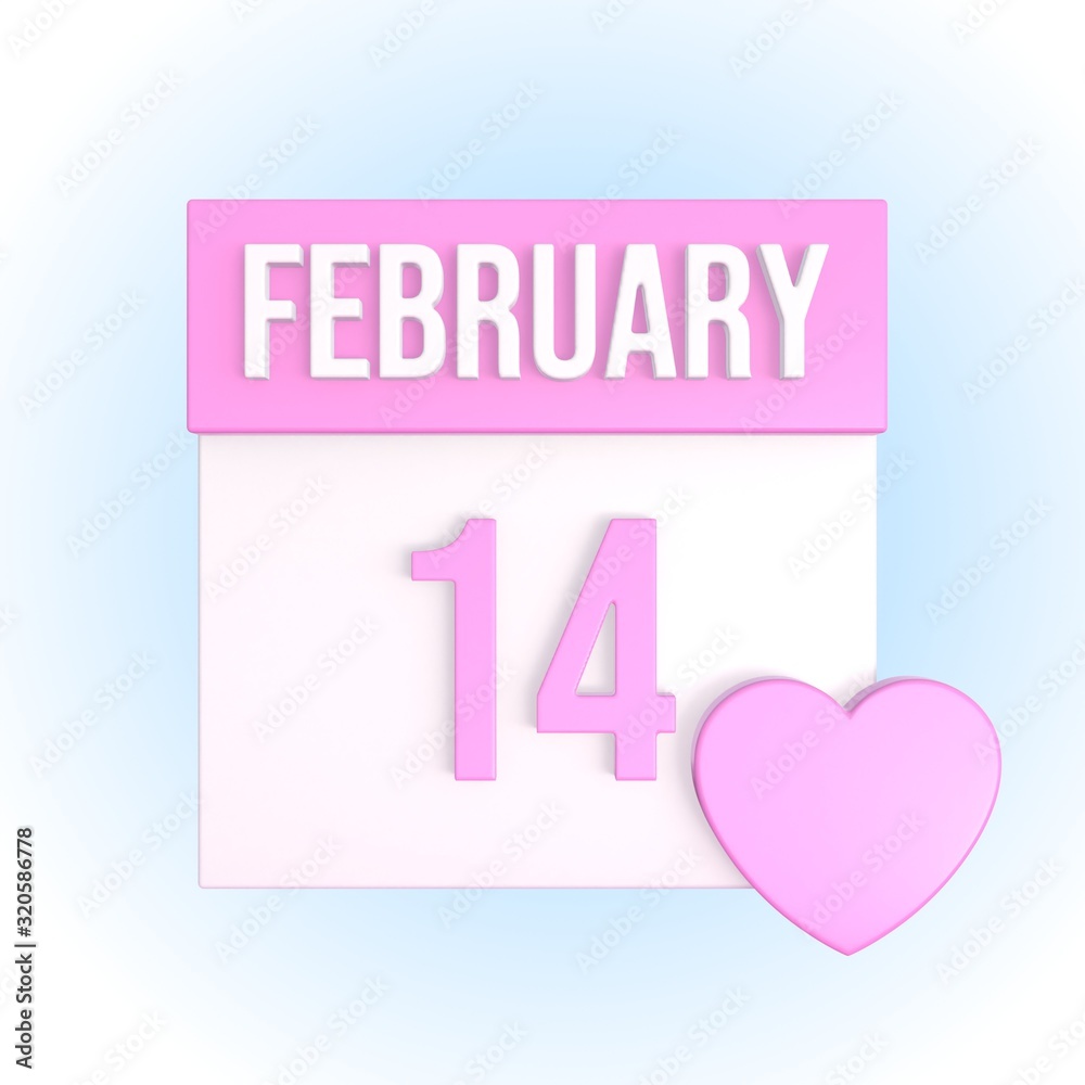 February 14 romantic calendar with pink heart. Love anniversary concept. Relationship date. Valentines day. 3d illustration February 14 romantic calendar with pink heart. Love anniversary concept. Relationship date. Valentines day. 3d illustration