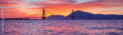 Картината върху платно Sunset view on the bridge near Patras