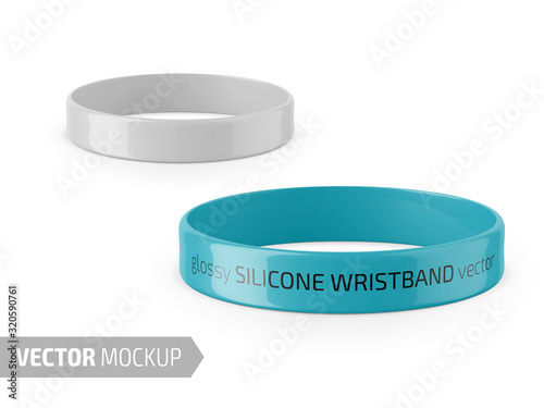 Fotomurale White glossy silicone wristband vector mockup.