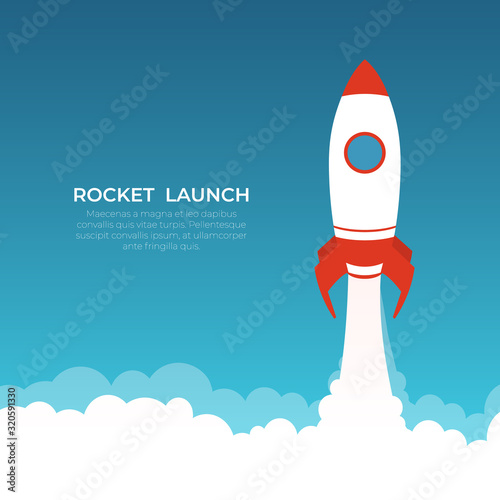 Rocket launch, vector spaceship. Start up concept.