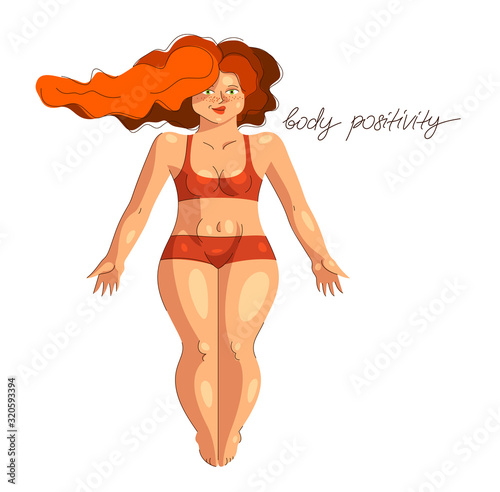 Attractive and sexy plus size woman isolated on white, vector illustration concept of body positivity health and happiness, love and accept your body idea.
