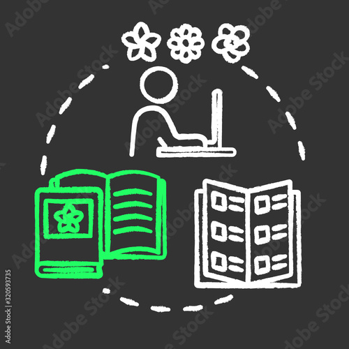 Learn plants classification chalk RGB color concept icon. Home gardening. Houseplants caring. Flowers sorts idea. Vector isolated chalkboard illustration on black background