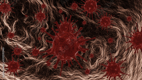 Virus cell in body human, 3D render