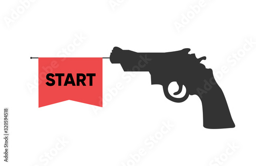 A gun and a flag to start and finish on a white background. Vector illustration 