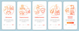 Umbrella insurance onboarding mobile app page screen with concepts. Insured property. Social guarantee walkthrough 5 steps graphic instructions. UI vector template with RGB color illustrations