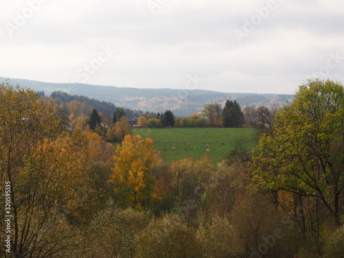 Countryside landscape, czech nature park land on winter