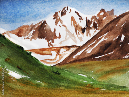 watercolor nature and landscape and mountain  photo