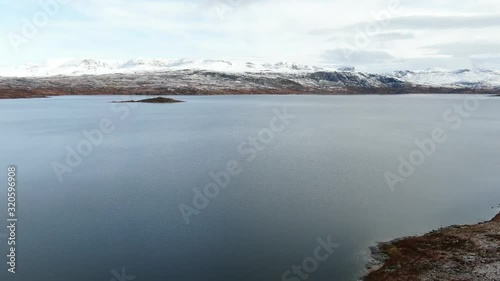 Casual aerial drone footage near Sysenvatnet lake at autumn, Norway photo