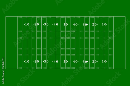 American football field top view in a flat design. Vector illustration