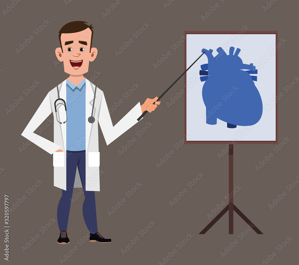 young doctor cartoon character giving presentation young doctor cartoon character giving presentation