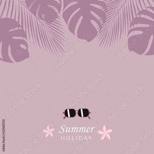 summer holiday beach design with sunglasses and palm leaves vector illustration EPS10