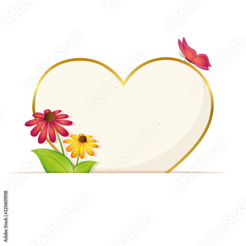 paper heart greeting card with flowers and butterfly vector illustration EPS10