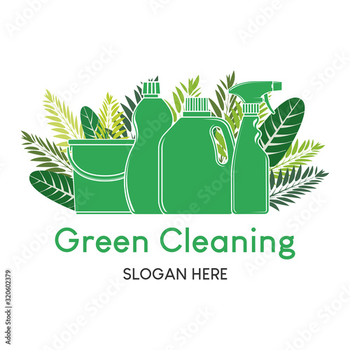 Fond de vecteur avec des fournitures de nettoyage ménagers écologiques. Détergents naturels. Modèle de page de destination. Produits pour le lavage domestique. Maison verte. Boutique en ligne. Bannièr