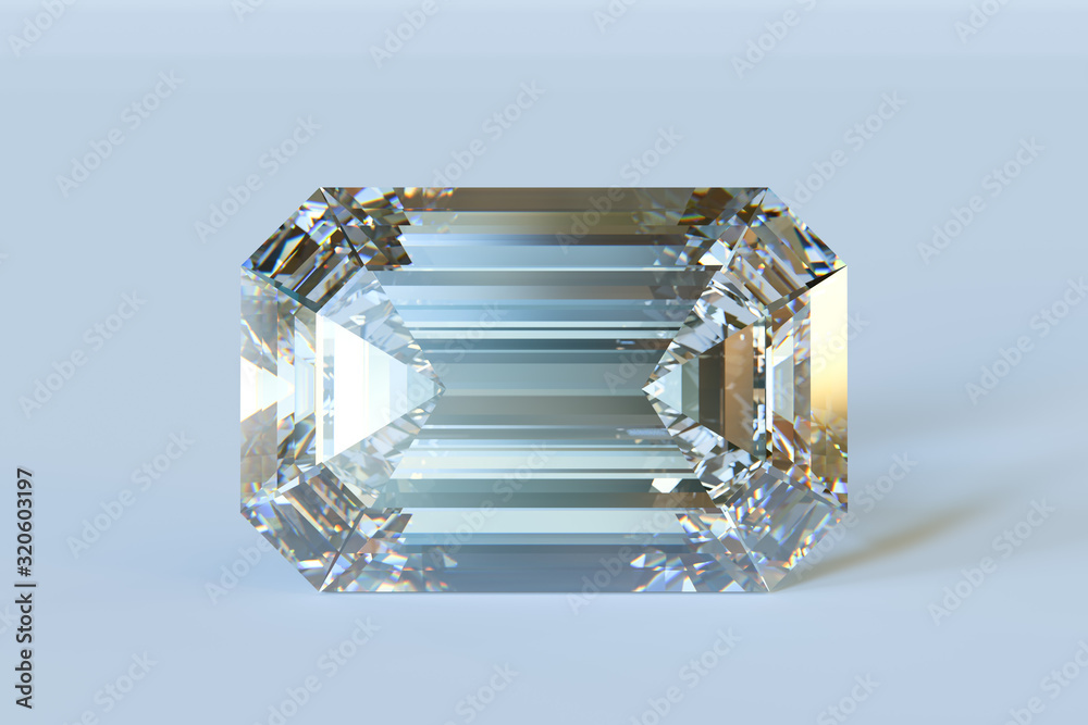 Emerald cut diamond on light blue background Emerald cut diamond on light blue background