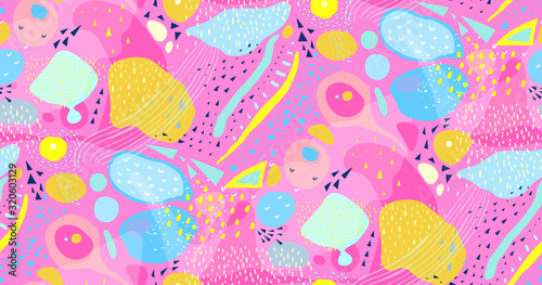 Modern painting Abstract random seamless pattern design, vivid colors and abstract irregular shapes.