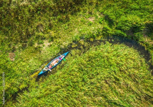 Kayak in a narrow meander of the delta