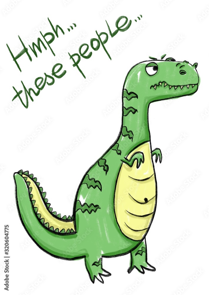 Obraz premium Illustration of grumpy cartoon Dinosaur. Isolated on a white background.