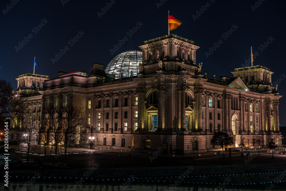 The German Reichstag building at night
