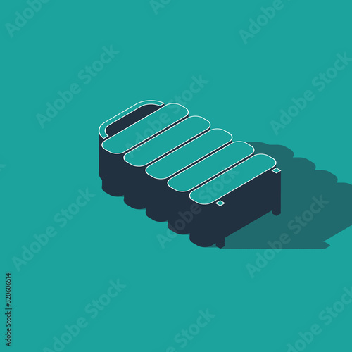 Isometric Heating radiator icon isolated on green background. Vector Illustration