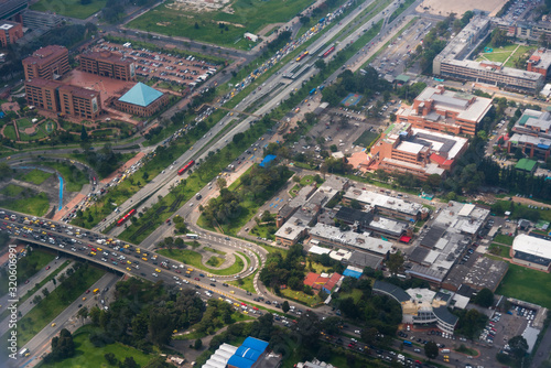 Aerial view of highway and bridges with traffic in Bogota. Colombia