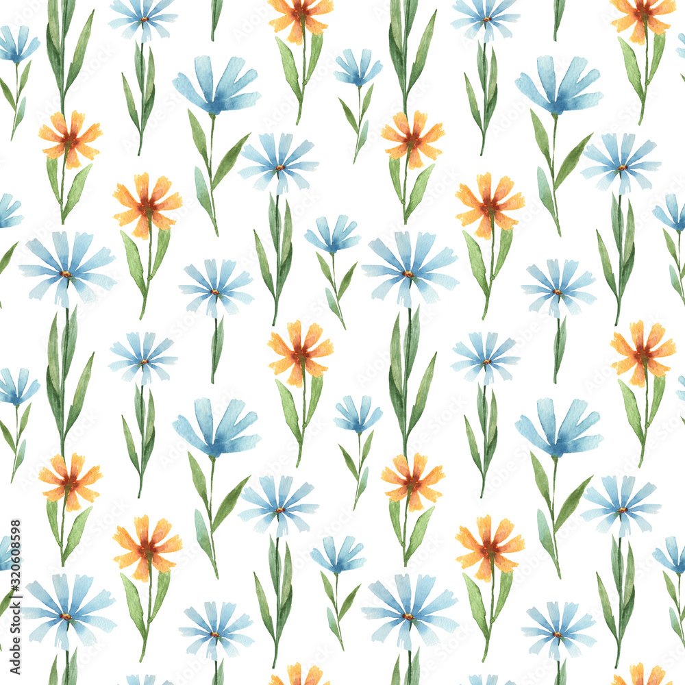 Watercolor seamless pattern with spring wild flowers Watercolor seamless pattern with spring wild flowers
