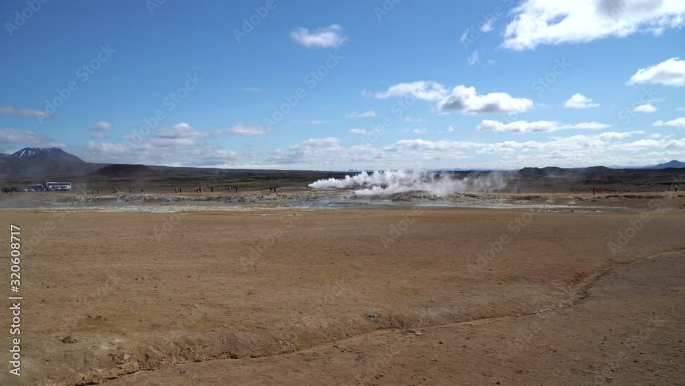 Hverir Myvatn geothermal area with natural steam vents and mud pools all around Lake Myvatn, the Hverir geothermal fields, Iceland Hverir Myvatn geothermal area with natural steam vents and mud pools all around Lake Myvatn, the Hverir geothermal fields, Iceland