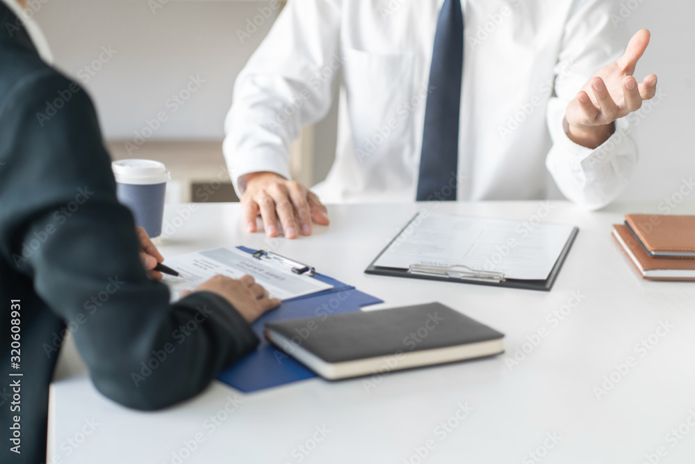 Candidate with resume at job interview with human resource, Recruitment concept. Candidate with resume at job interview with human resource, Recruitment concept.