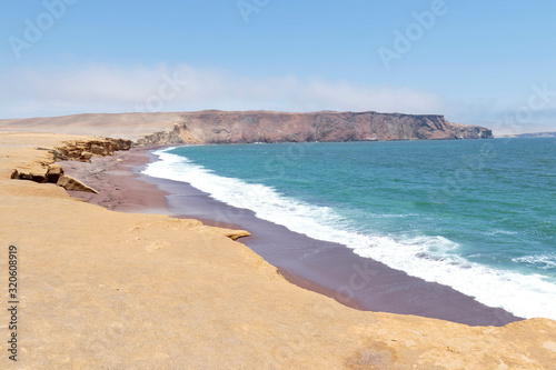 Beautiful view from the shore of the red beach in Paracas, it is an important tourist center. Ica-Peru