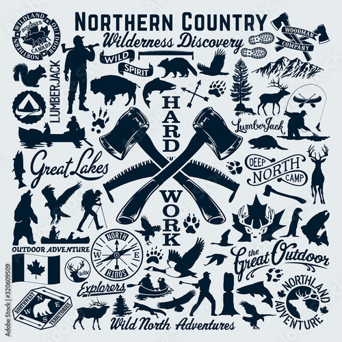 North Canada discovery outdoor adventure vector clip art collection