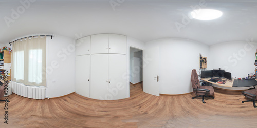 360 equirectangular photography, is an office with a modern computer