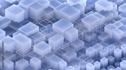 3d illustration of abstract geometric blue cubic shapes