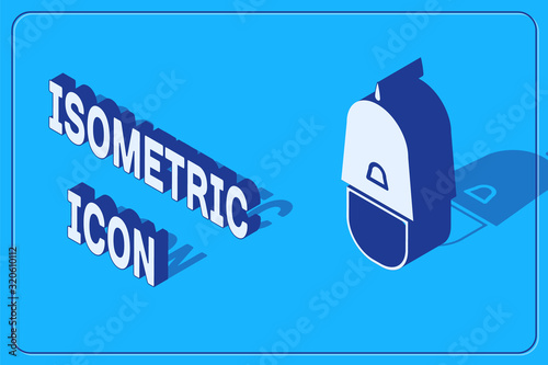 Isometric Police cap with cockade icon isolated on blue background. Police hat sign. Vector Illustration