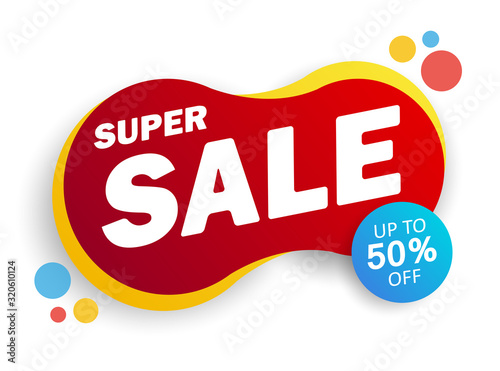 Super sale discount banner design. Layout for online shopping, product, promotions, website and brochure. Special offer up to 50% off. Vector template