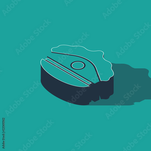 Isometric Police cap with cockade icon isolated on green background. Police hat sign. Vector Illustration